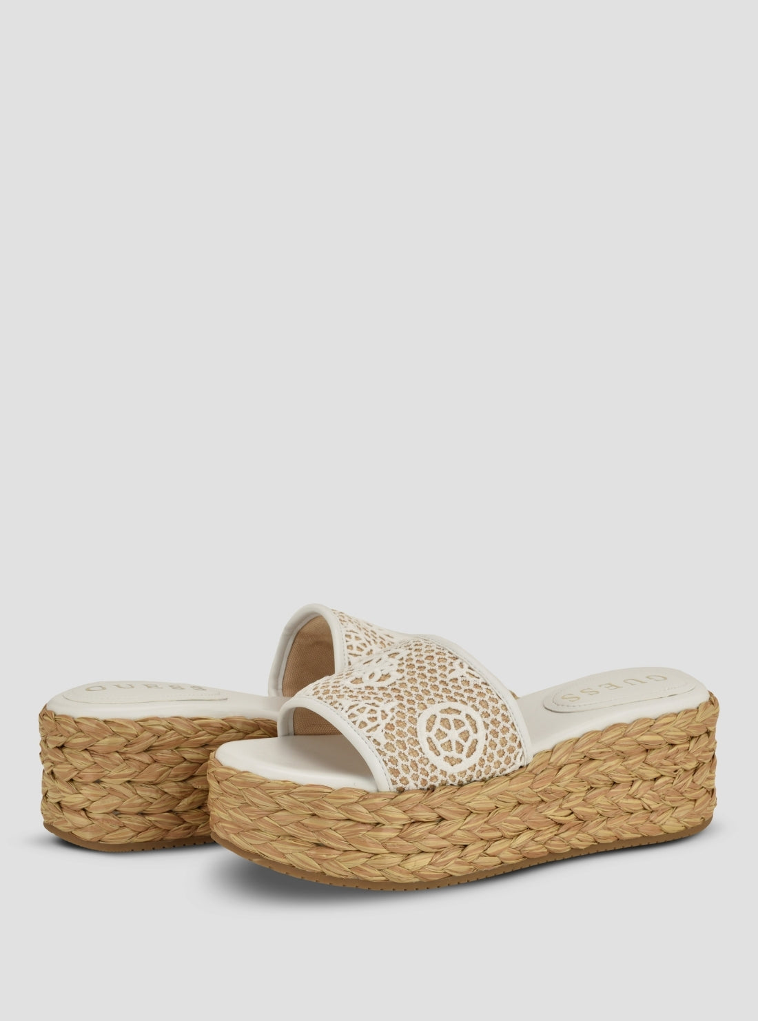 GUESS Womens White Binata Platform Sandals BINATA Front Side View