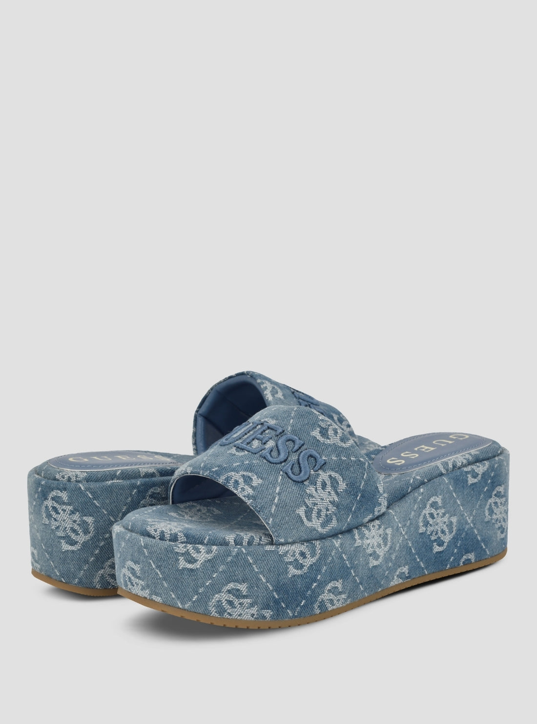 GUESS Womens Medium Blue Bintai Platform Sandals BINTAI2 Front Side View