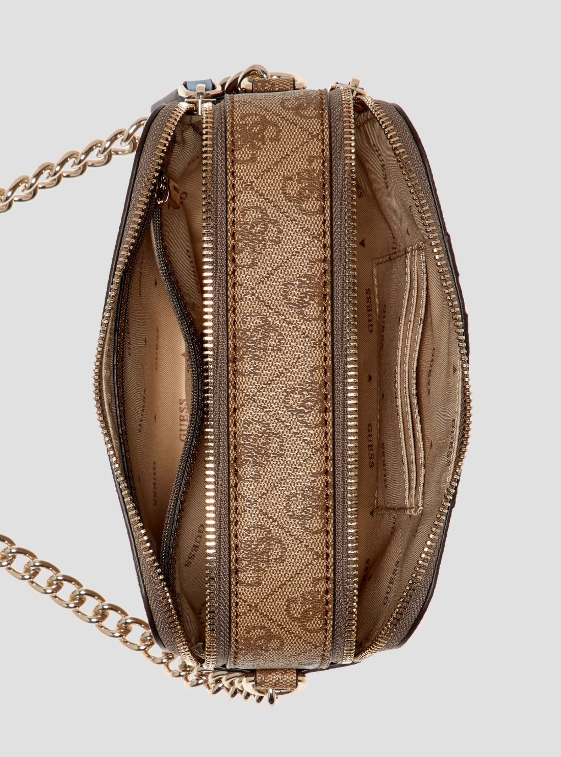 GUESS Womens Brown Blue Noelle II Camera Crossbody Bag BS967213 Inside View