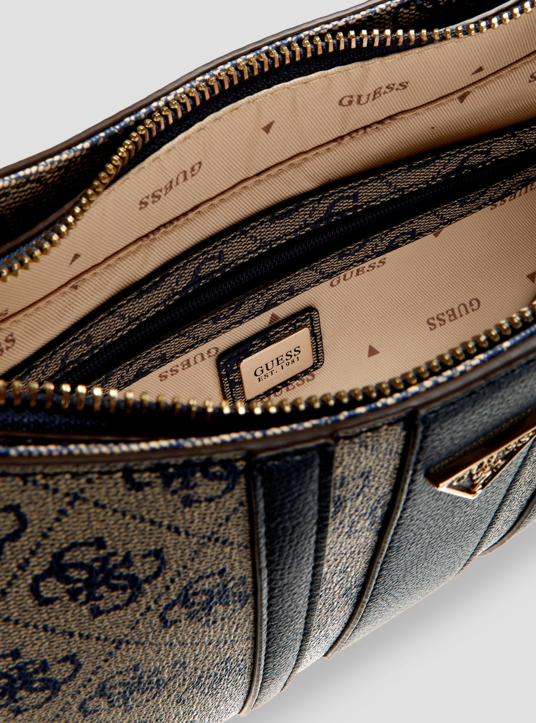 GUESS Womens Blue Logo Noelle II Top Zip Shoulder Bag BS967218 Detail View