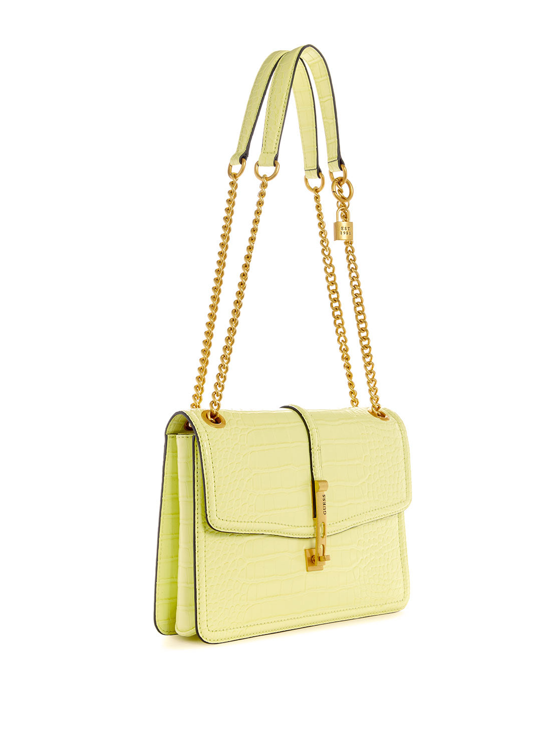 guess womens Lime Green James Croco Convertible Crossbody Bag side view
