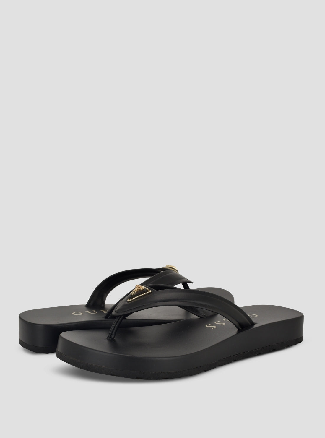 GUESS Womens Black Candry Logo Flip Flop Sandals CANDRY Front Sode View
