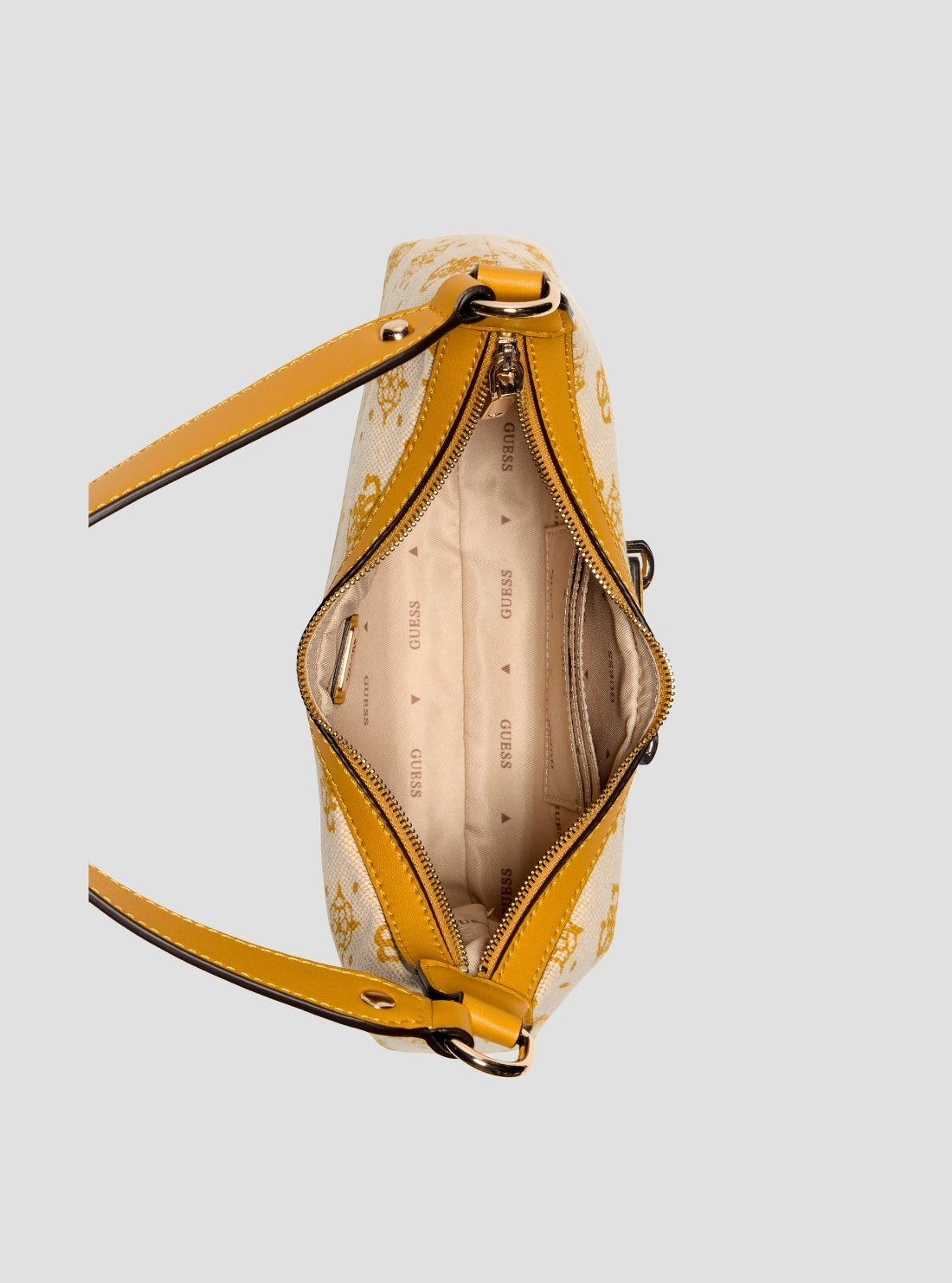 GUESS Womens Yellow Logo Neda Top Zip Shoulder Bag CP965417 Inside View