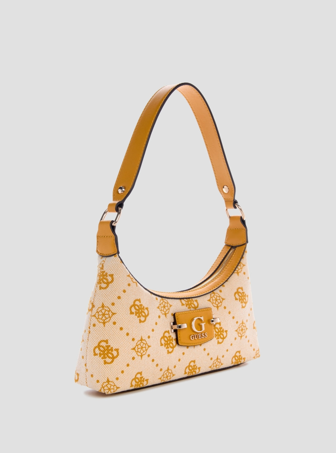 GUESS Womens Yellow Logo Neda Top Zip Shoulder Bag CP965417 Front Side View