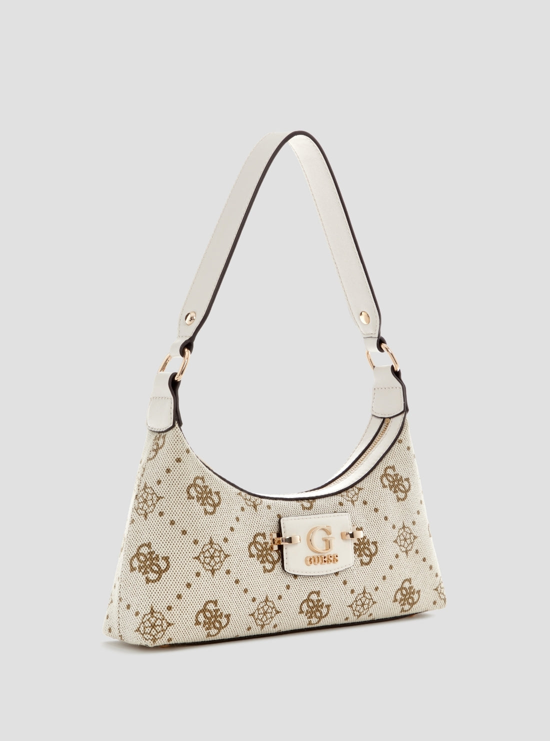 GUESS Womens White Logo Neda Top Zip Shoulder Bag CP965417 Front Side View