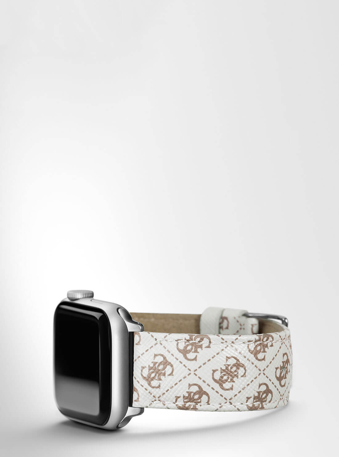 White Logo Leather Apple Strap (38-40MM) | GUESS Women's Accessories | Side view