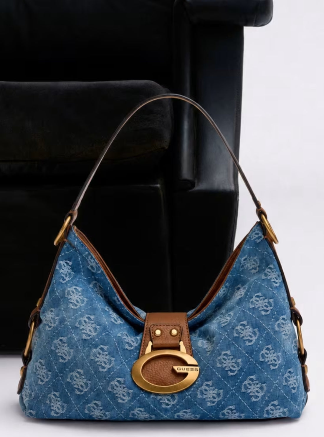 GUESS Womens Denim Logo Camden Shoulder Bag DB930818 Model View