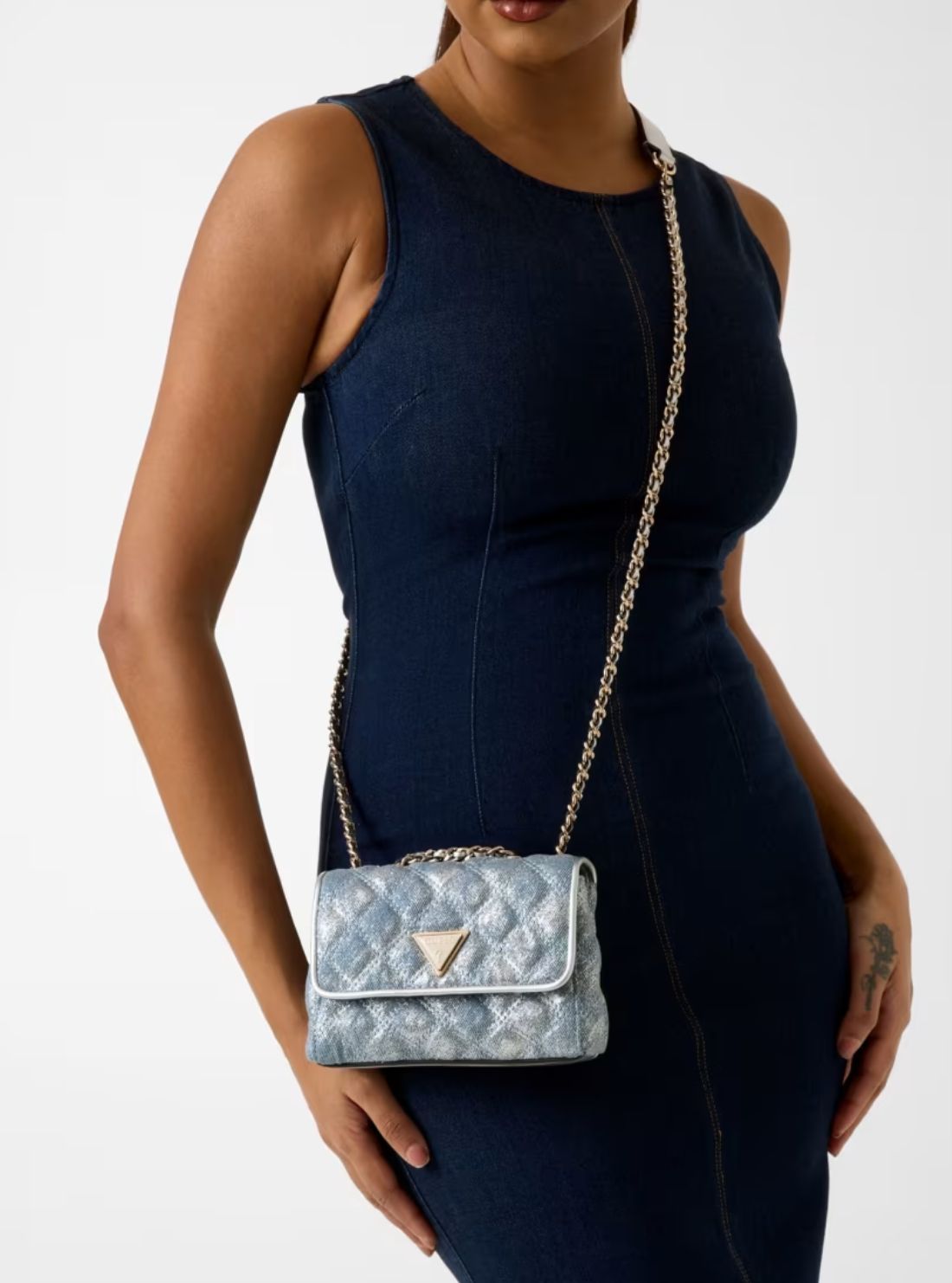GUESS Womens Blue Giully II Mini Convertible Flap Bag DG967374 Model View2