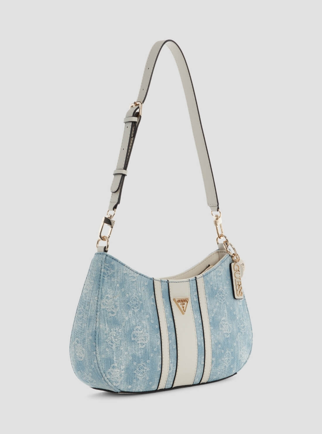GUESS Womens Denim Logo Noelle II Top Zip Shoulder Bag DL967218 Front Side View