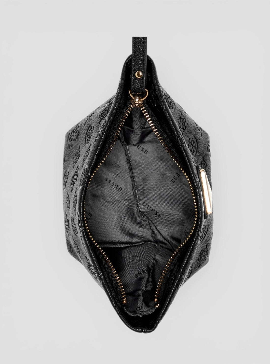 GUESS Accessories Black Logo Helina Top Zip Cosmetic Pouch DP9640005 Inside View