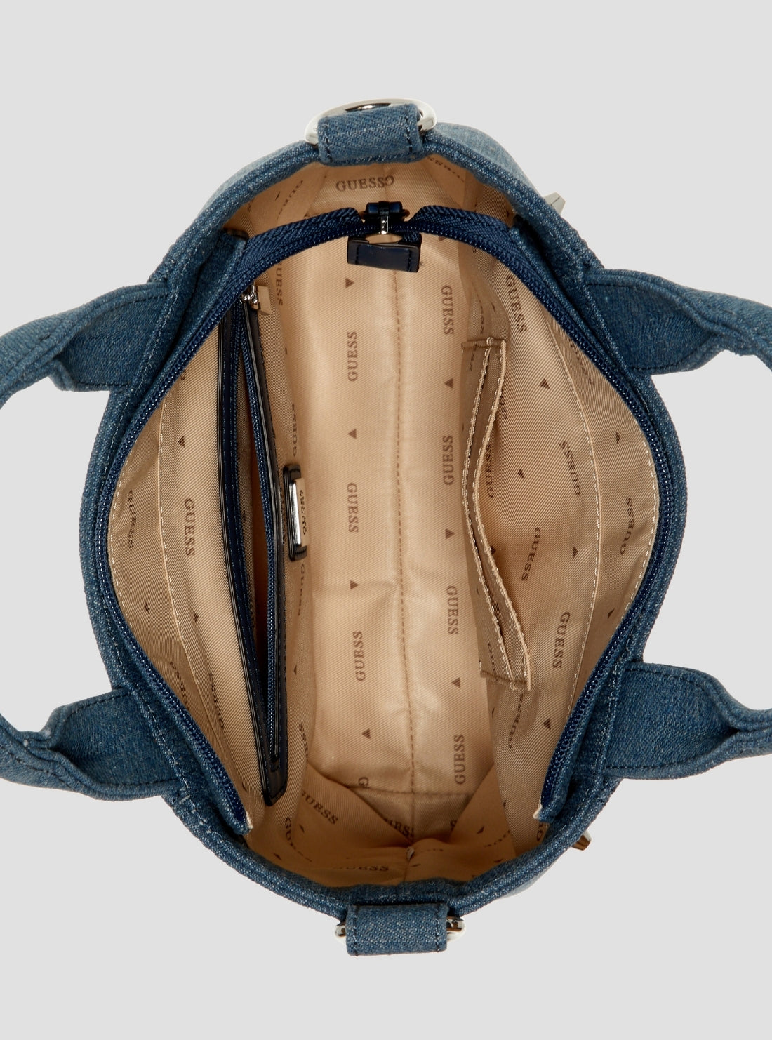 GUESS Womens Blue Sasha Denim Mini Tote Bag DY975175 Inside View