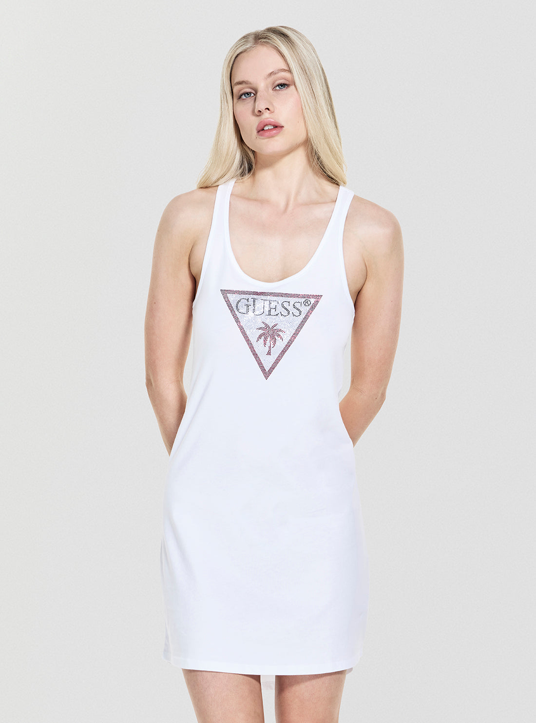 GUESS Womens Eco White Triangle Logo Mini Tank Dress E5GP01I3Z14 Front View