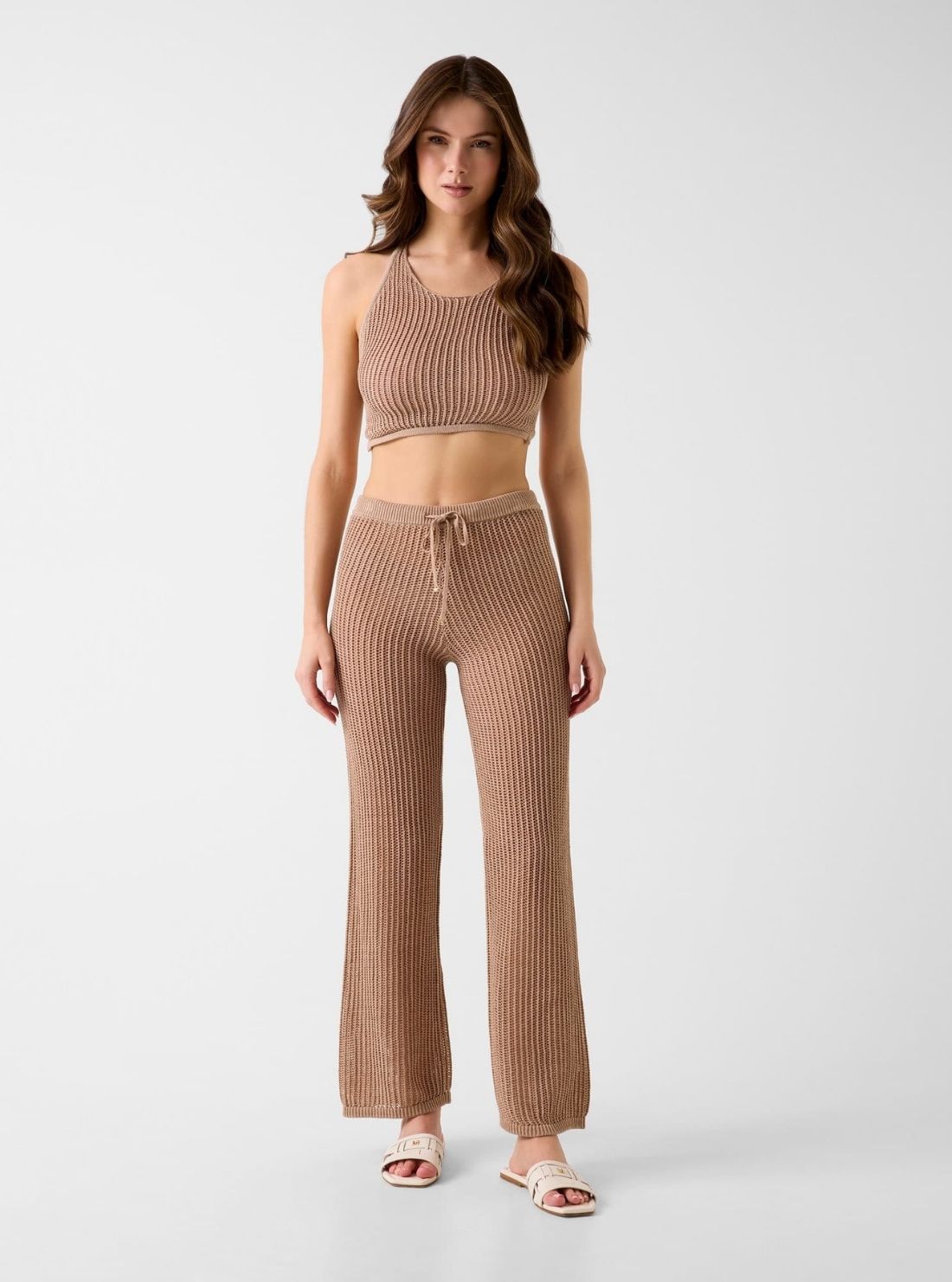 GUESS Womens Eco Pacific Sand Aura Net Stitch Pants E6GB00Z5371 Full View