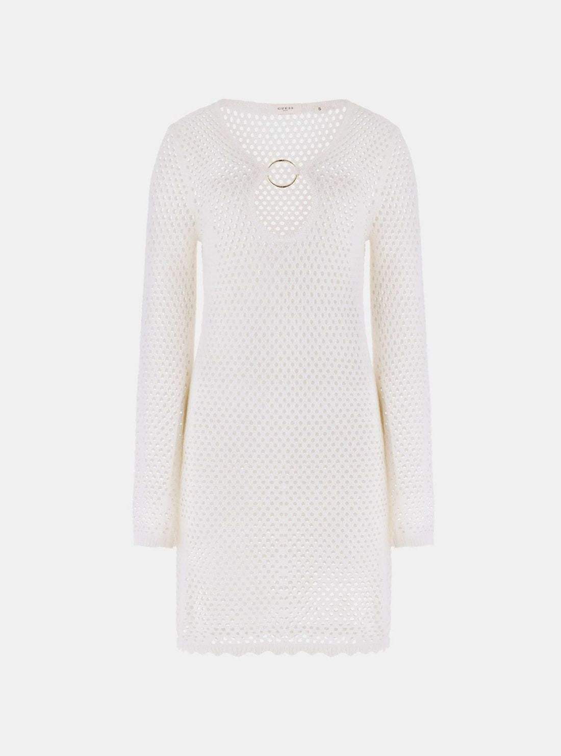 GUESS Womens Eco White Luna Long Sleeve Ring Dress E6GK03Z5632 Flatlay