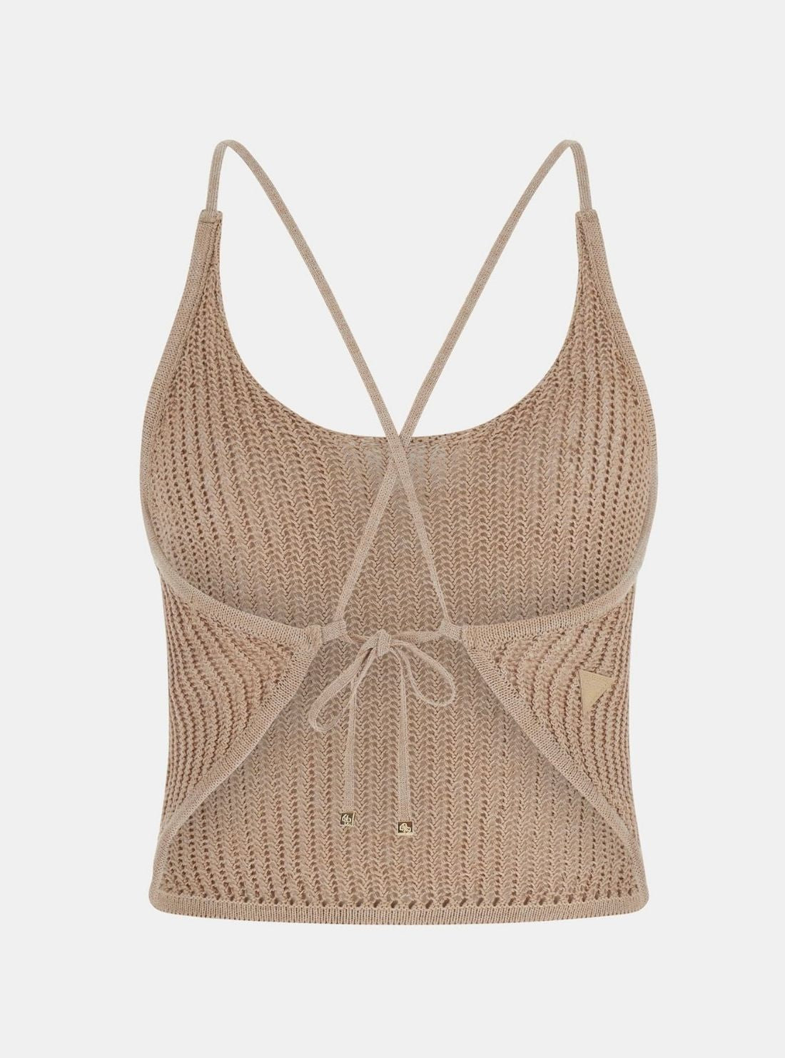 GUESS Womens Eco Beige Aura Net Stitch Top Sweater E6GR00Z5371 Back View Flatlay