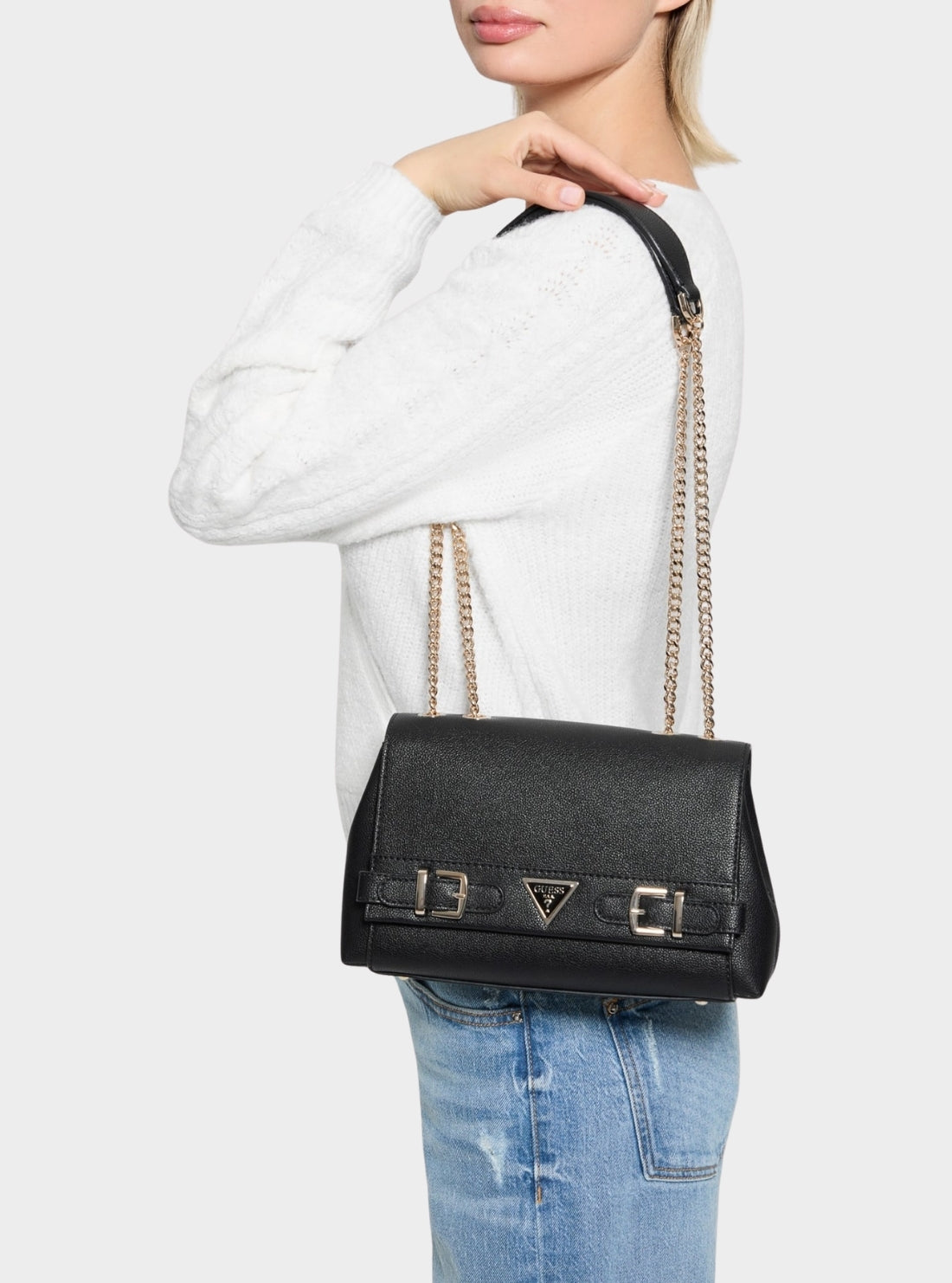 GUESS Womens Eco Black Ali Convertible Crossbody Flap EBG951121  Model View