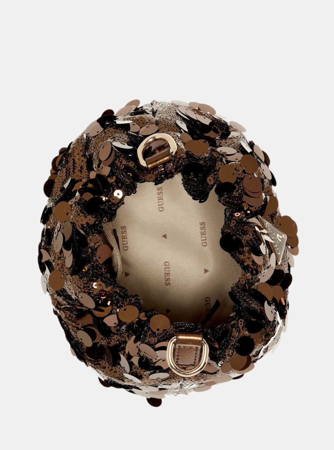 GUESS Womens Bronze Holiday Shine Pouch Bag EG953875 Inside VIew