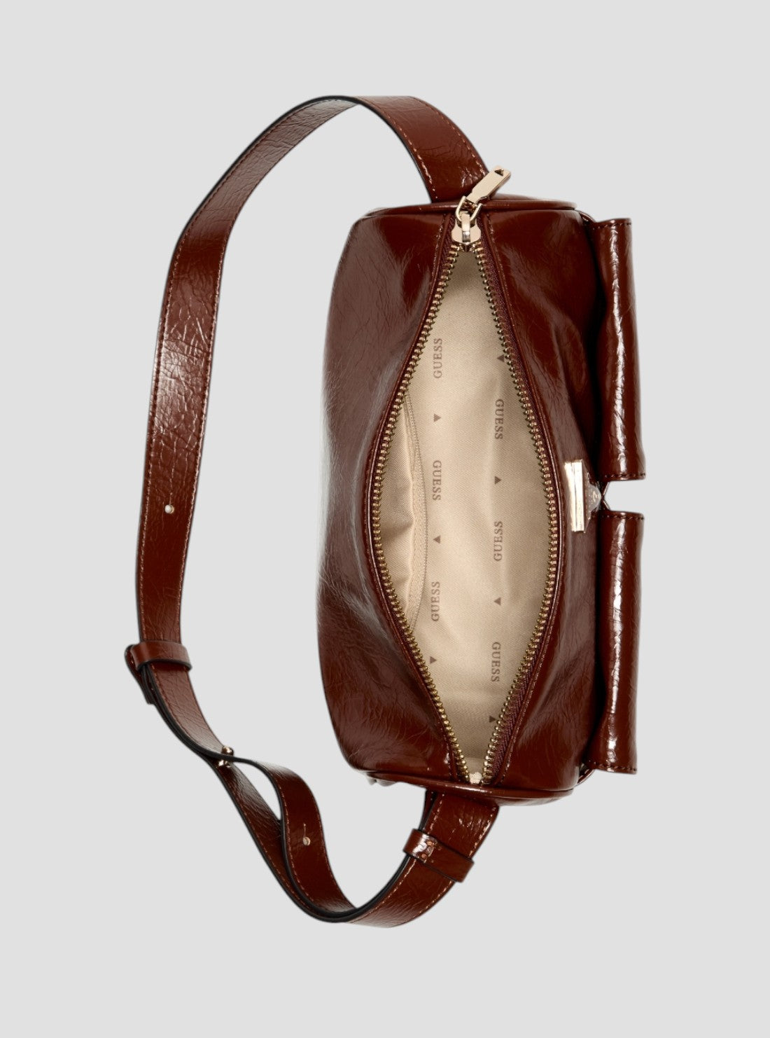 GUESS Womens Brown Waldena Small Top Zip Shoulder Bag EG964617 Inside View