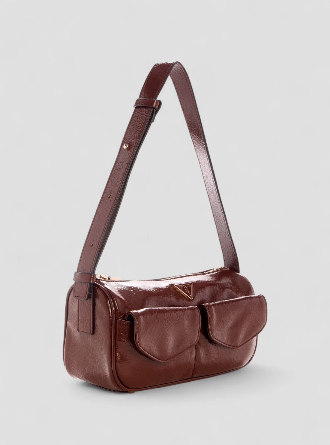 GUESS Womens Brown Waldena Small Top Zip Shoulder Bag EG964617 Front Side View