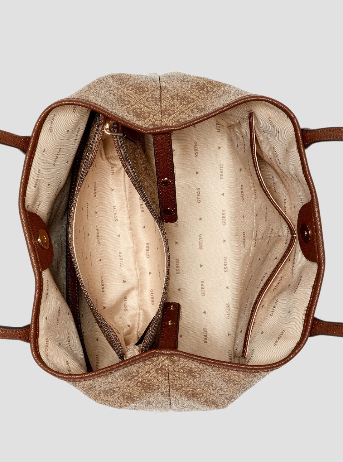 GUESS Womens Brown Logo Victtoria 2-in-1 Tote Bag ESG951428 Inside View
