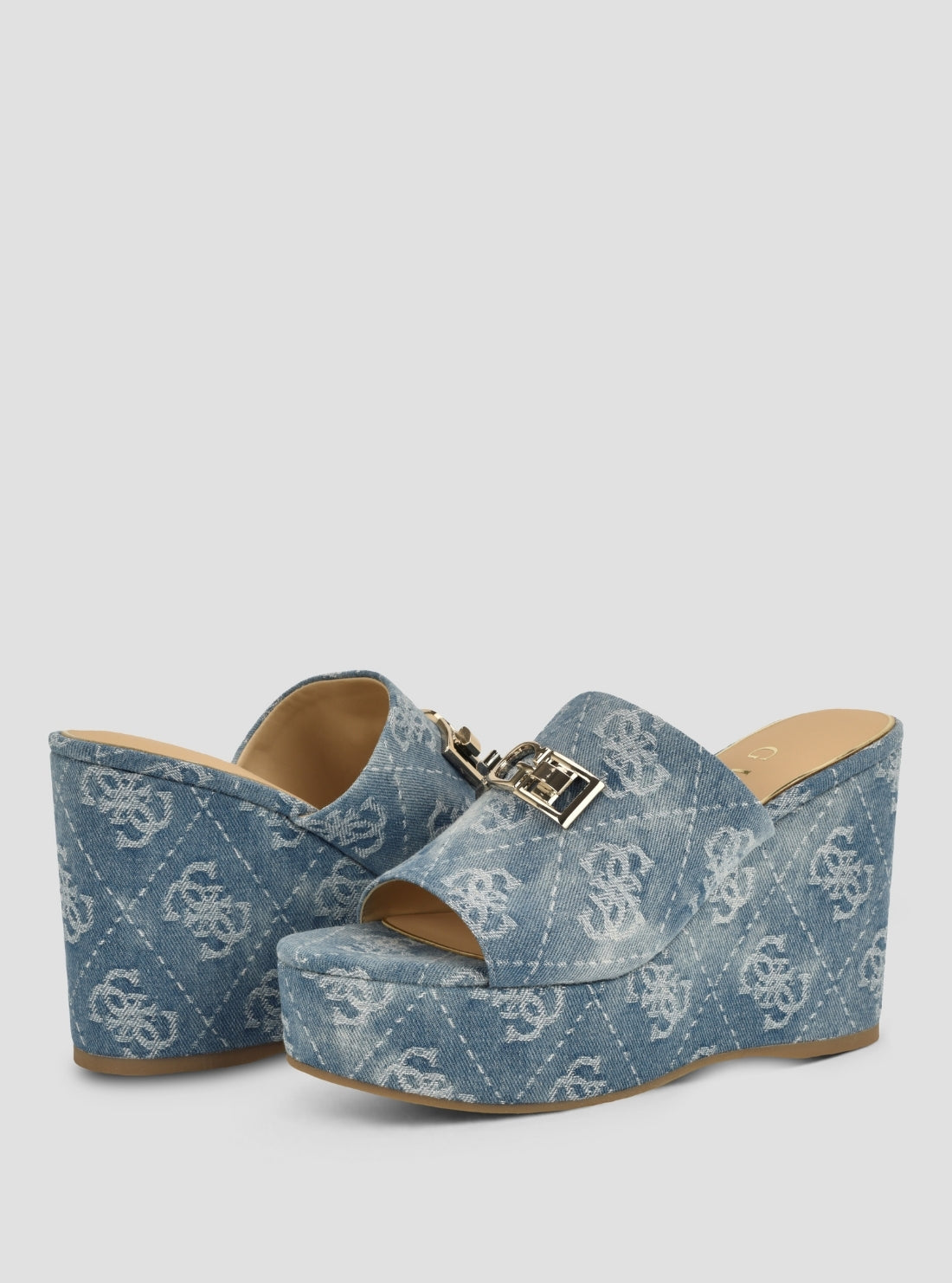 GUESS Footwear Medium Blue Evenza Platform Sandals EVENZA2 Front Side View