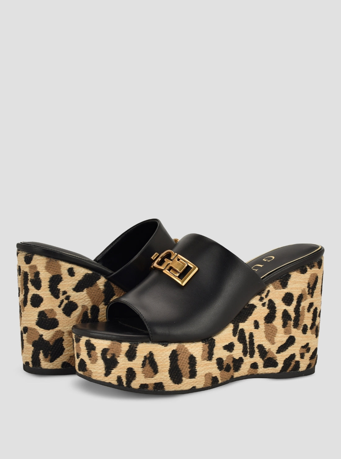 GUESS Footwear Black Multi Evenza Platform Sandals EVENZA3 Front Side View