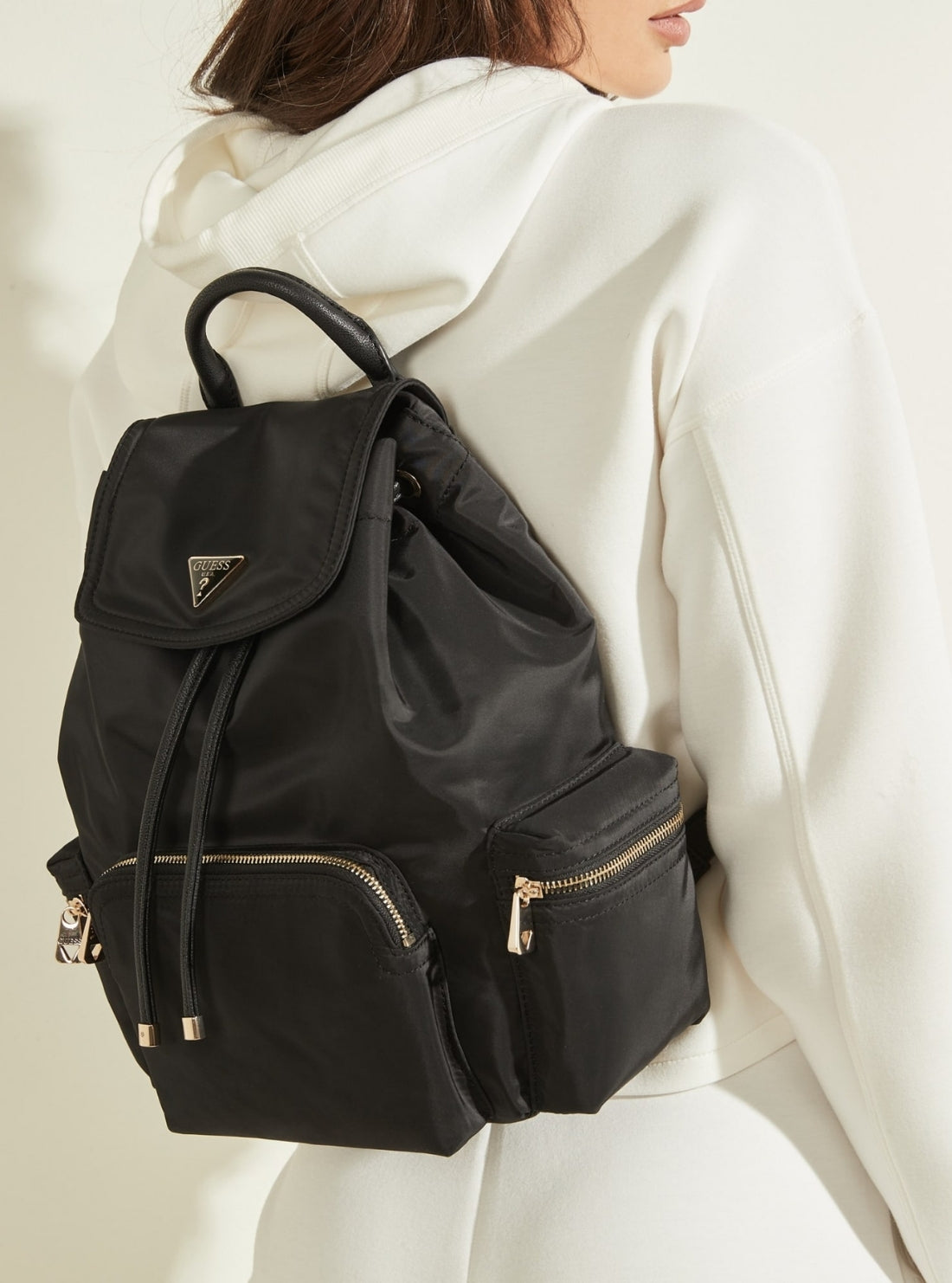 GUESS Womens Eco Black Gemma Backpack EYG839532 Model View