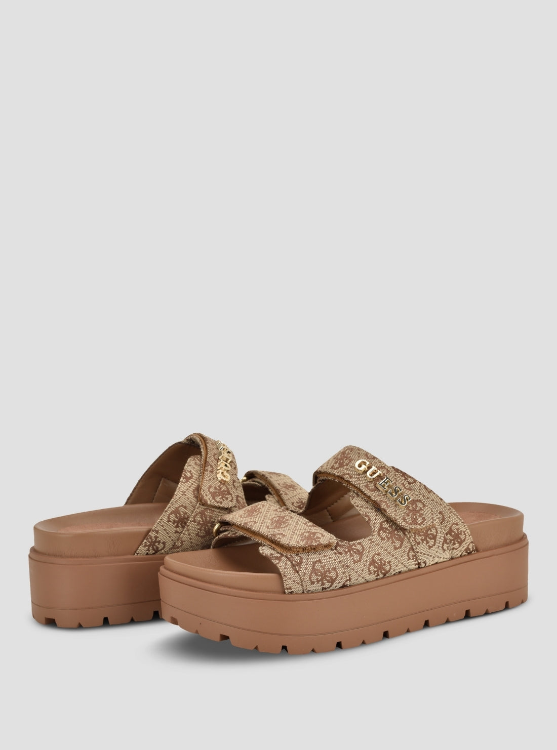 GUESS Womens Medium Brown Faxon Platform Sandals FAXON2 Front Side View