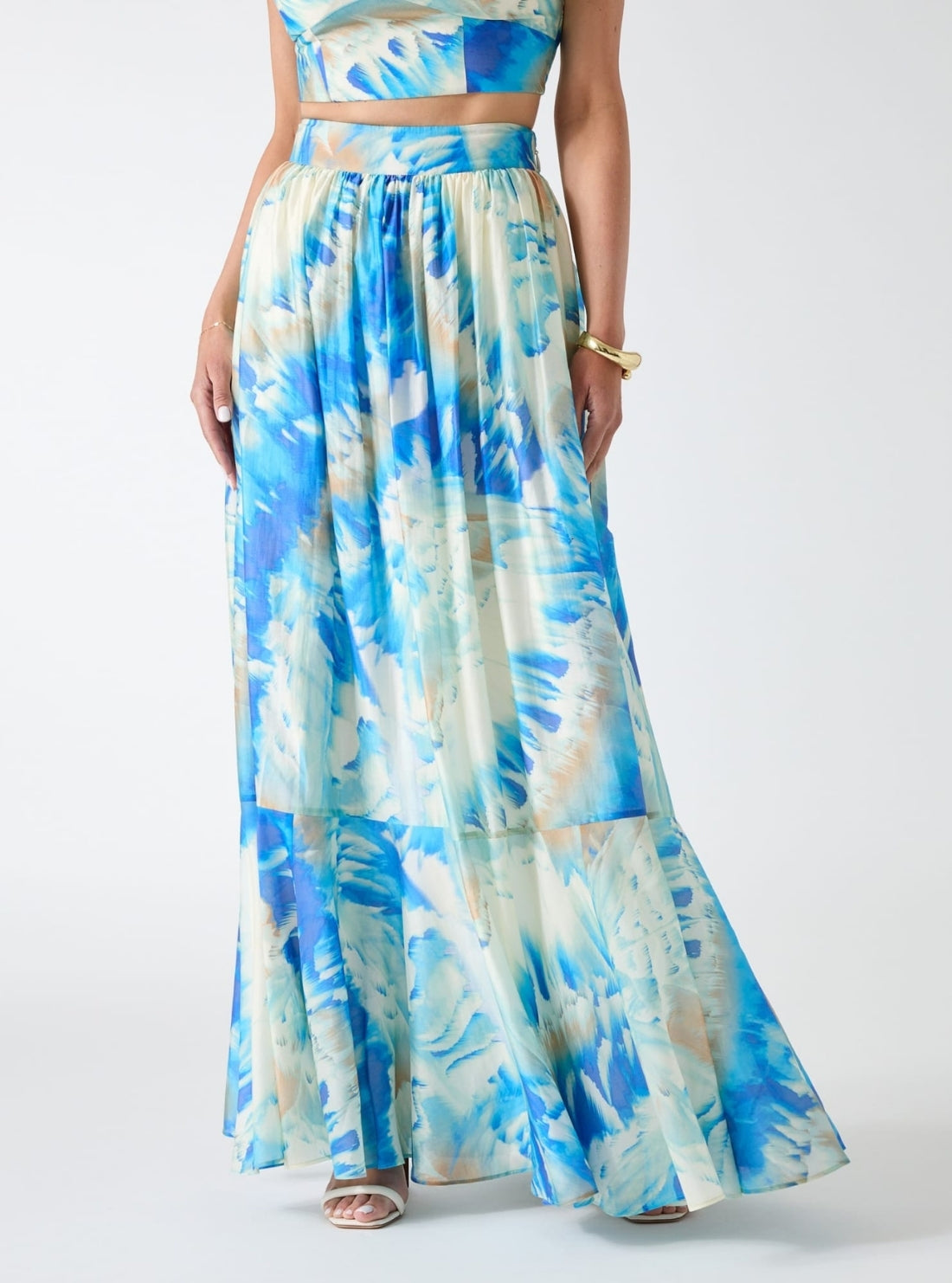 Eco Cloudy Blue Marciano Kat Printed Maxi Skirt G6GD18W1988 Front View