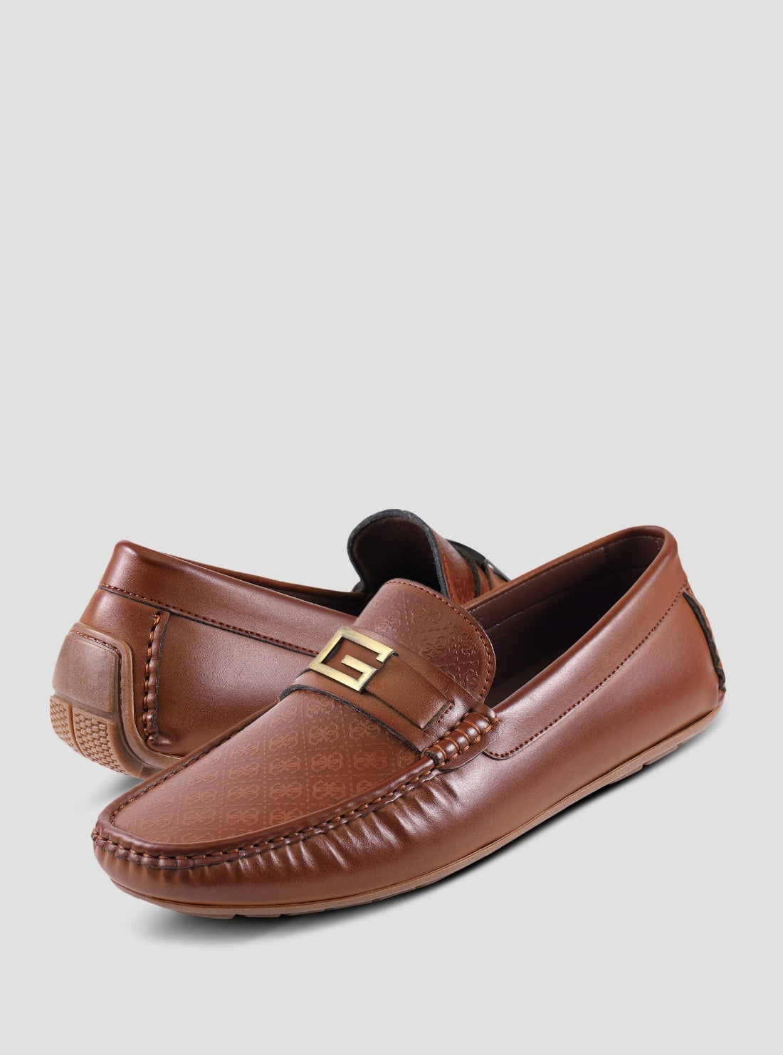 GUESS Footwear Brown Gade Logo Loafers GADE Front Side View