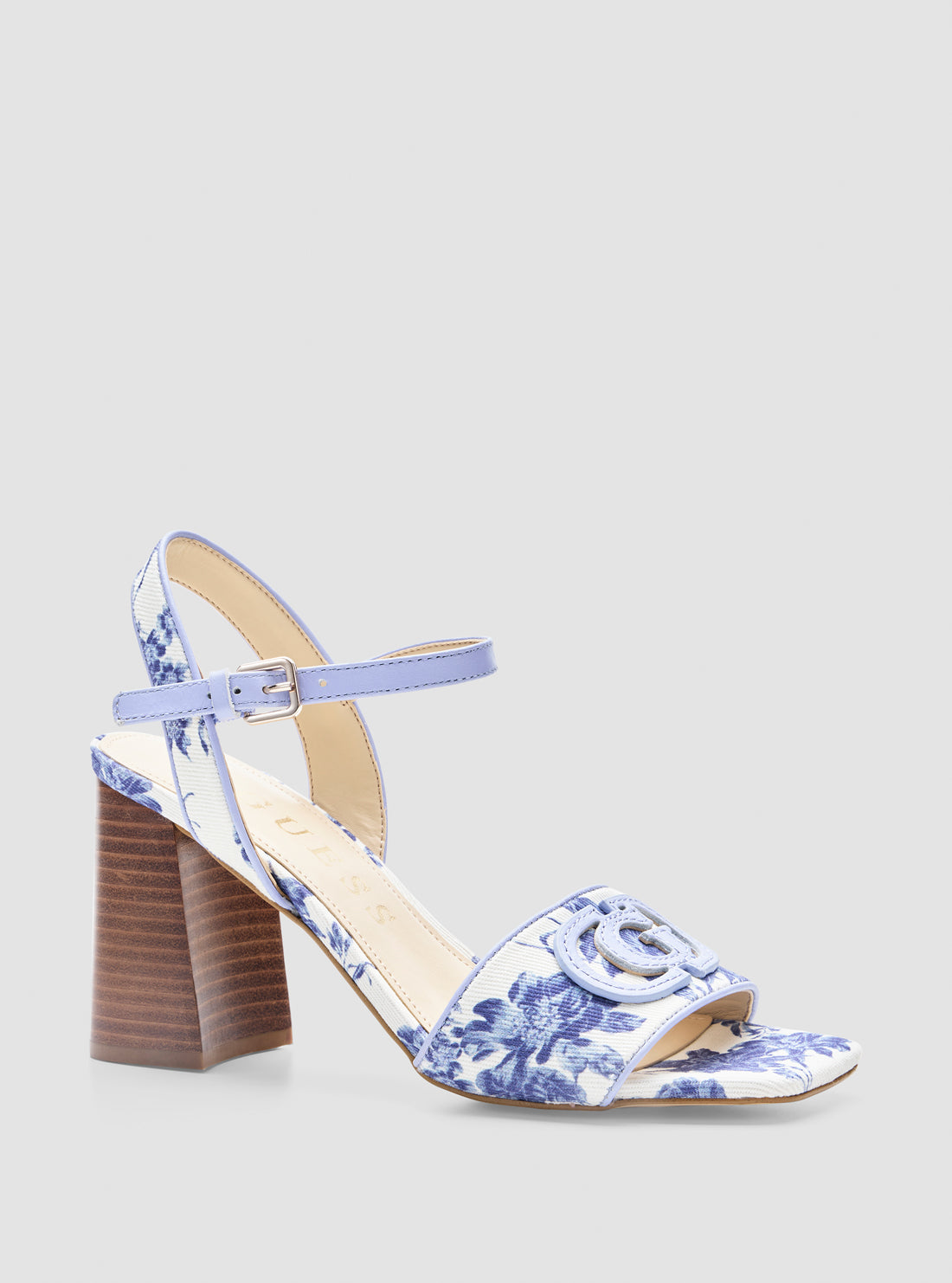 GUESS Womens Blue Floral Ganika Block Heel Sandals GANIKA2 Front Side View
