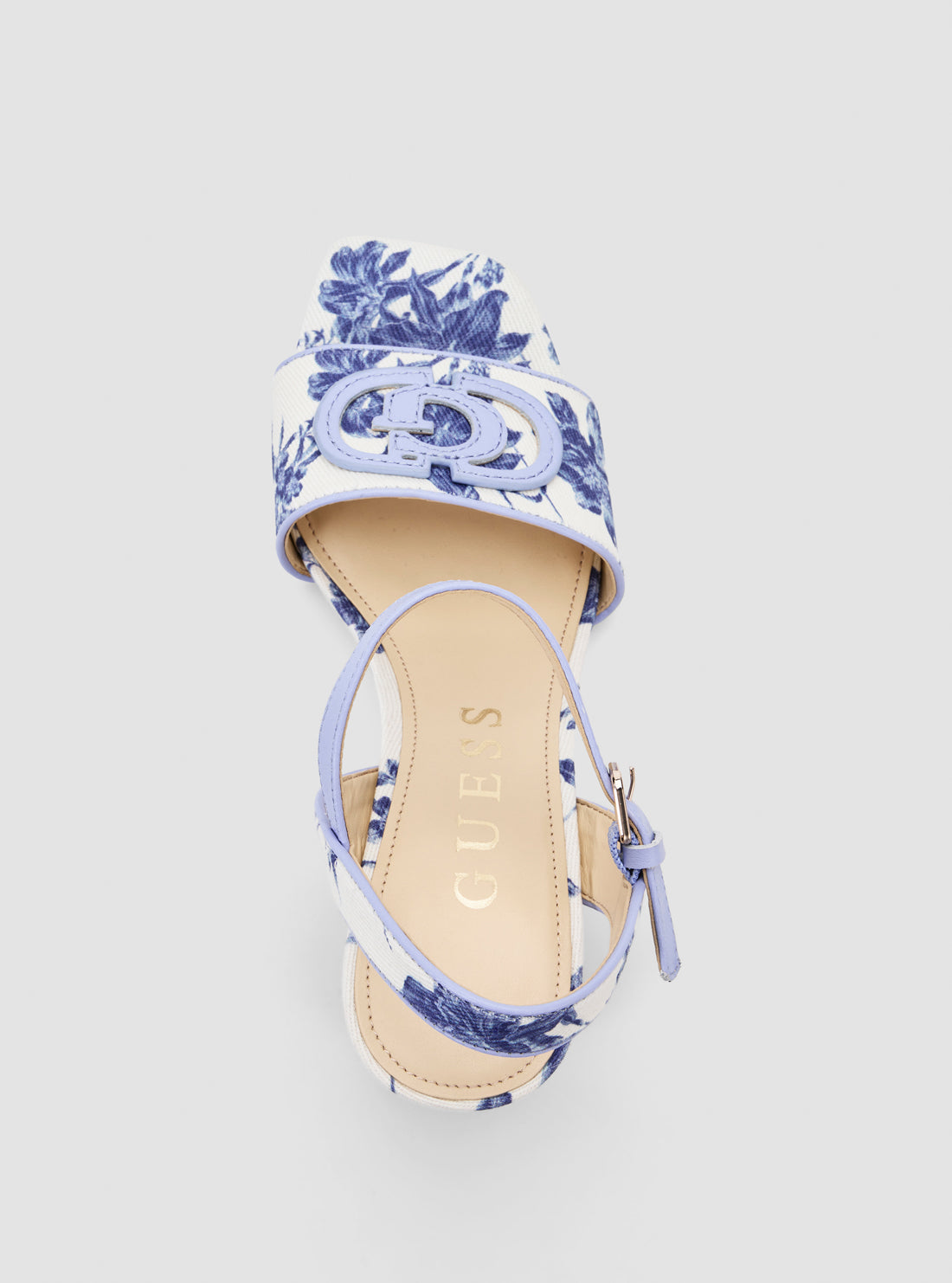 GUESS Womens Blue Floral Ganika Block Heel Sandals GANIKA2 Top View