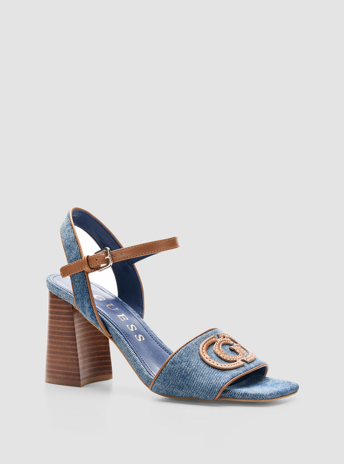 GUESS Womens Blue Ganika Block Heel Sandals GANIKA2 Front View