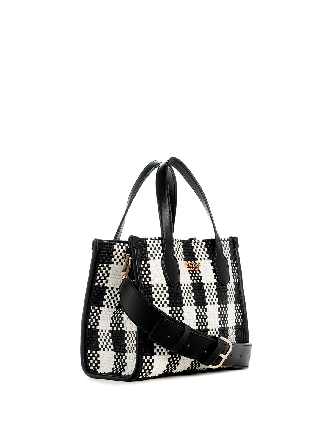 GUESS Black White Silvana Mini Tote Bag side view