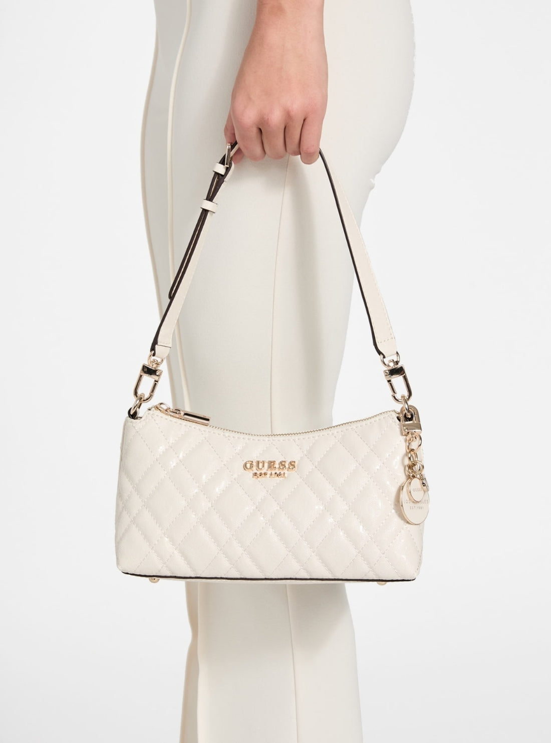 GUESS Woemns White Logo Isemay Shoulder Bag GG962818 Model View