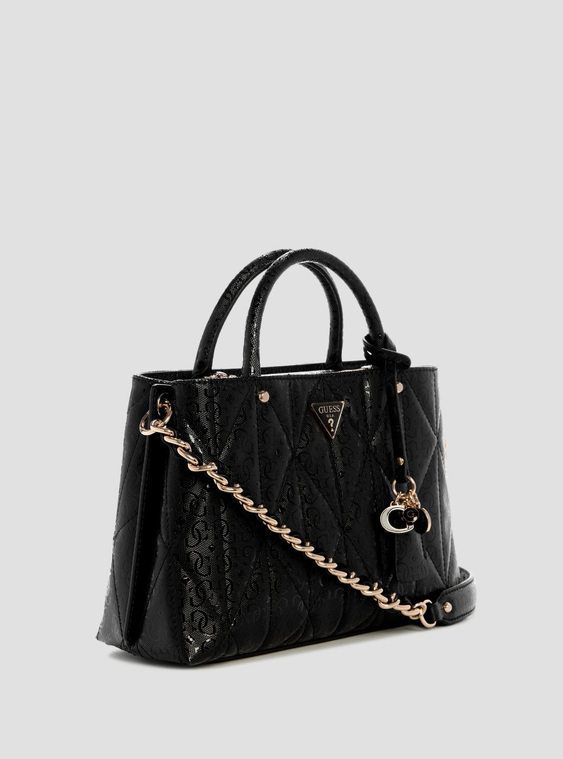 GUESS Womens Black Aldina Girlfriend Satchel Bag GG966306 Front Side View