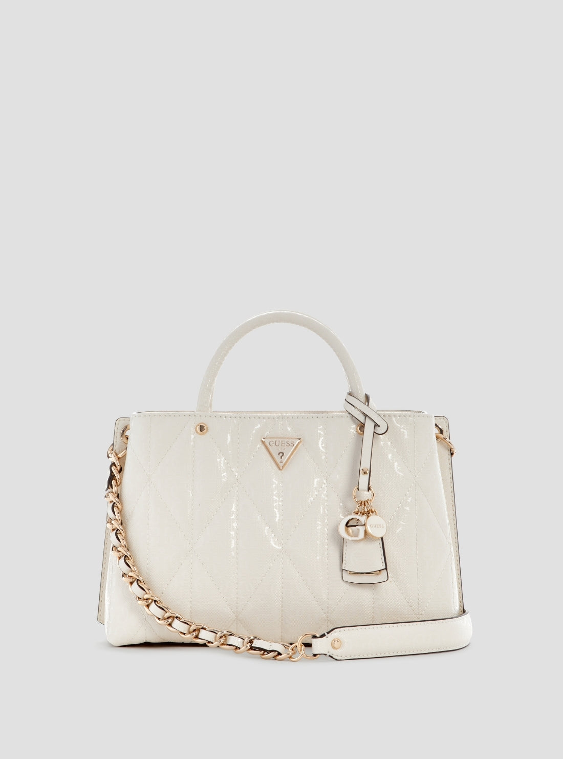 GUESS Womens White Aldina Girlfriend Satchel Bag GG966306 Front View