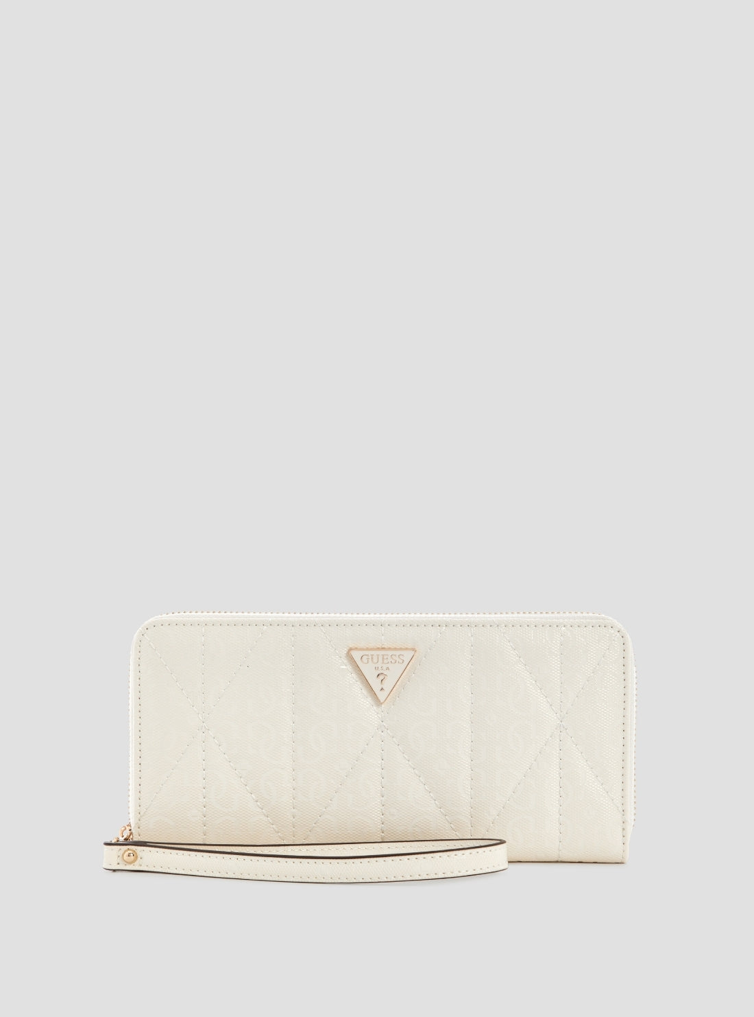 GUESS Womens White Aldina Large Zip Around Wallet GG9663146 Front View