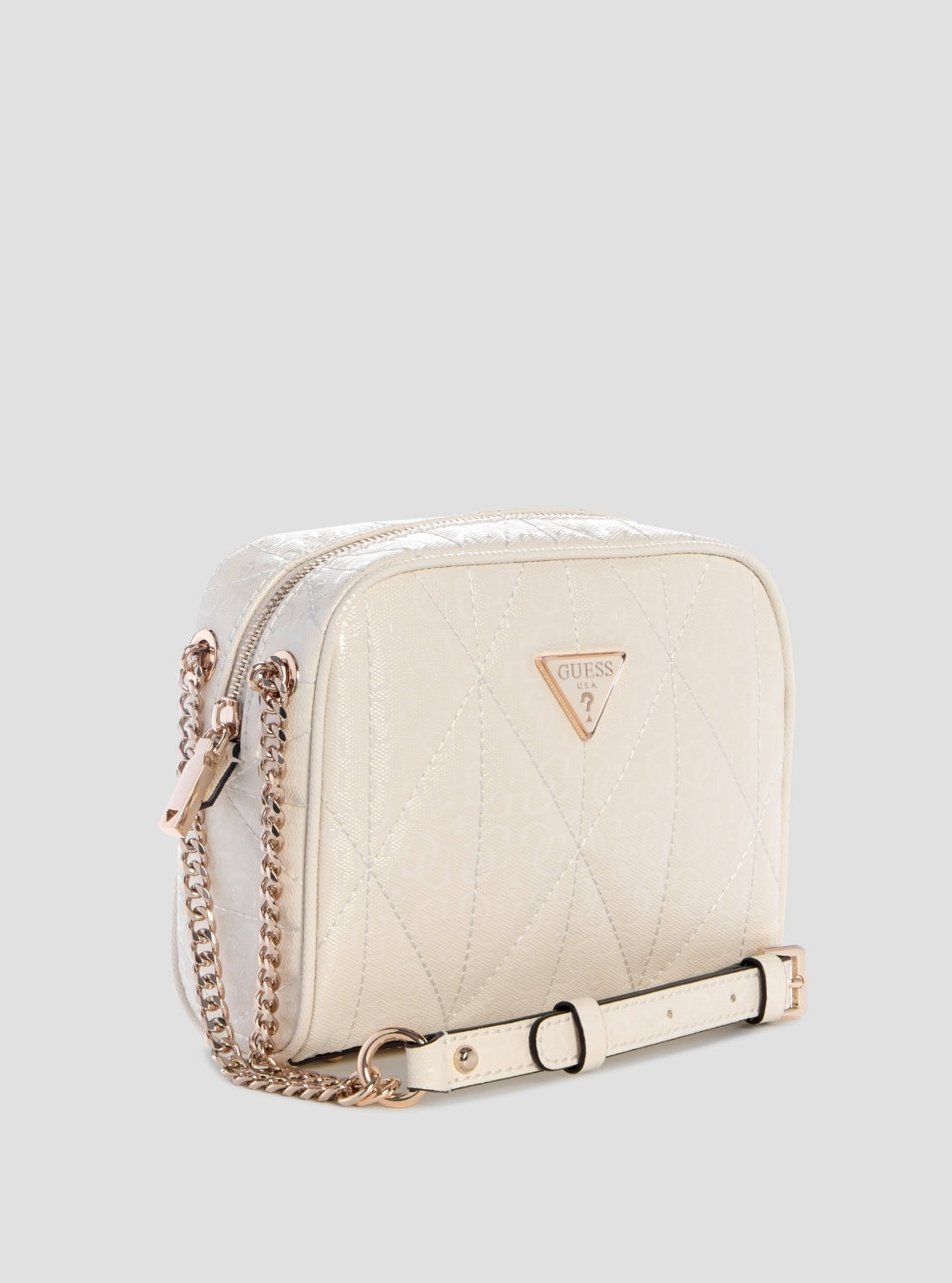GUESS Womens White Aldina Camera Crossbody Bag GG966314 Front Side View