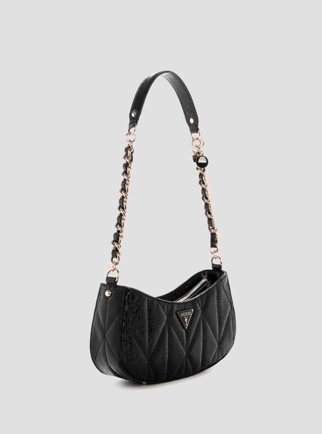 GUESS Womens Black Aldina Top Zip Shoulder Bag GG966317 Front Side View