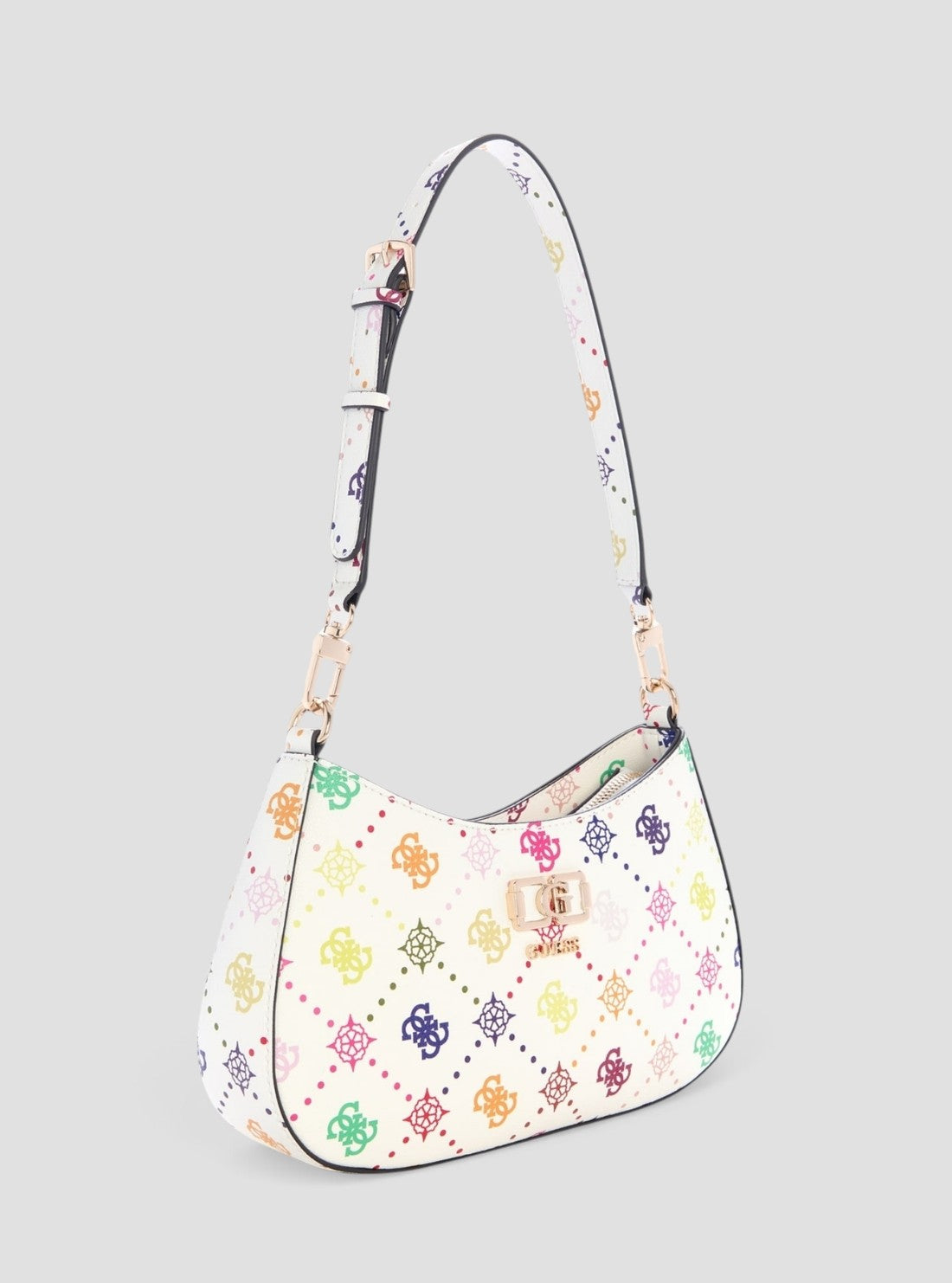 GUESS Womens White Emelie Logo Top Zip Shoulder Bag GM992818 Side View