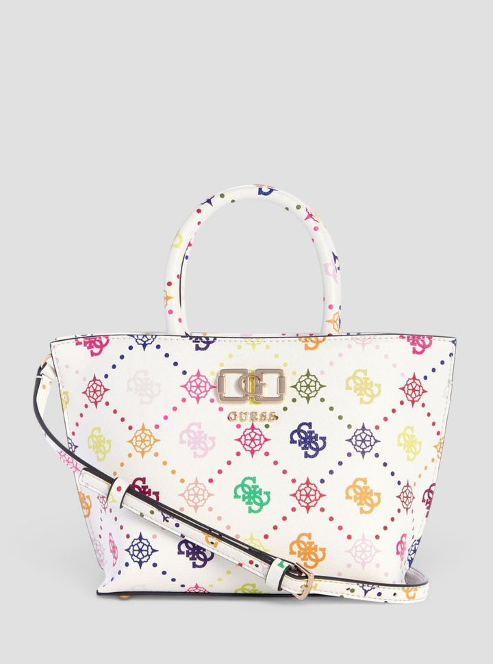 GUESS Womens White Multi Logo Emelie Mini Tote Bag GM992875 Front View
