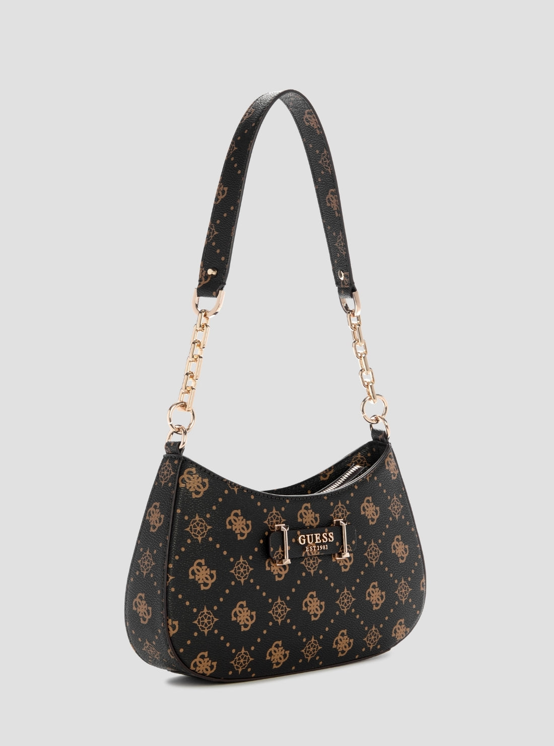 GUESS Womens Brown Logo Carrie Top Zip Shoulder Bag GP989818  Front Side View