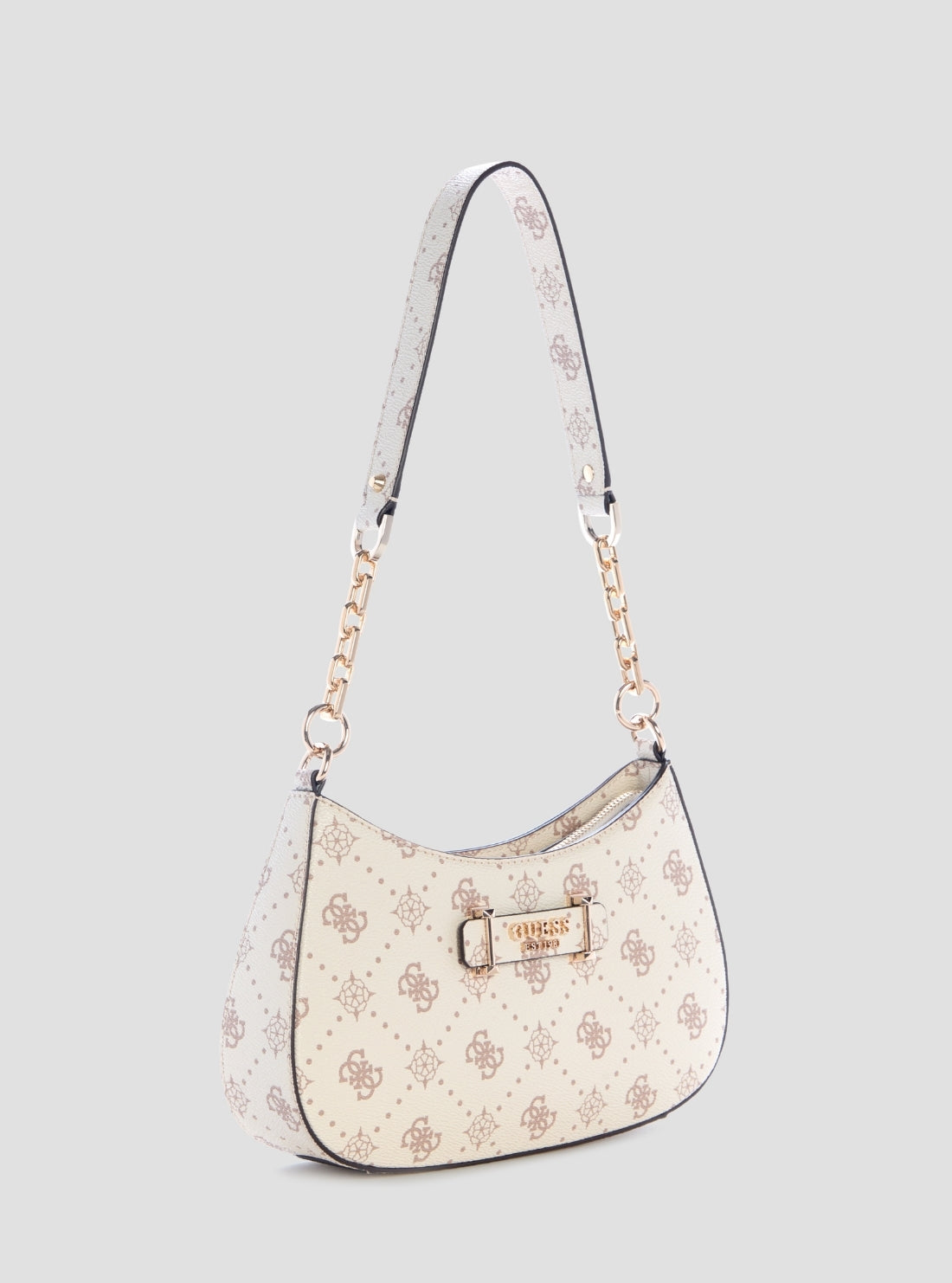 GUESS Womens White Logo Carrie Top Zip Shoulder Bag GP989818 Front Side View