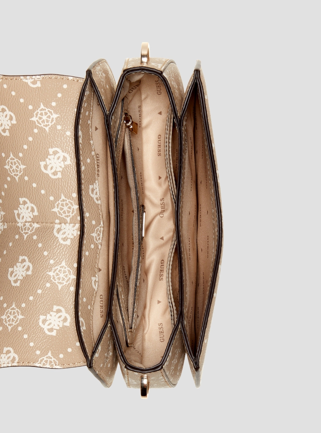GUESS Womens Beige Logo Carrie Flap Shoulder Bag GP989820  Inside View