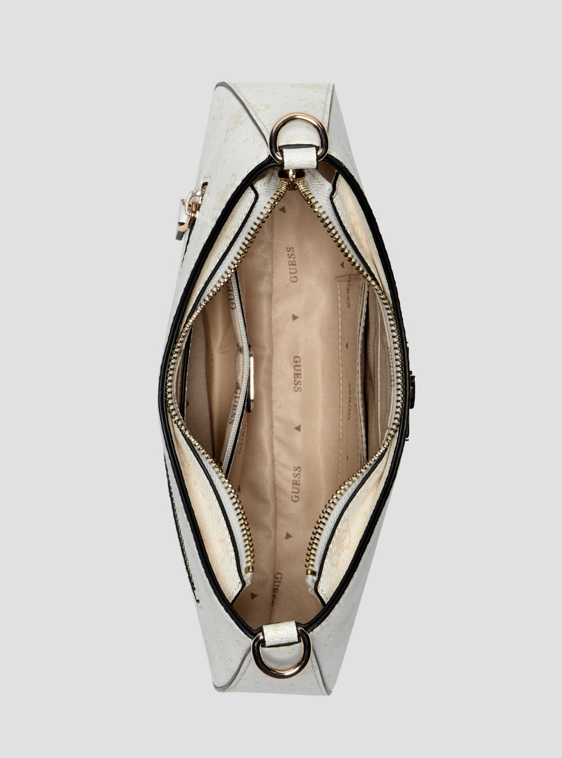GUESS Womens White Logo Emelie Top Zip Shoulder Bag GP992818 Inside View