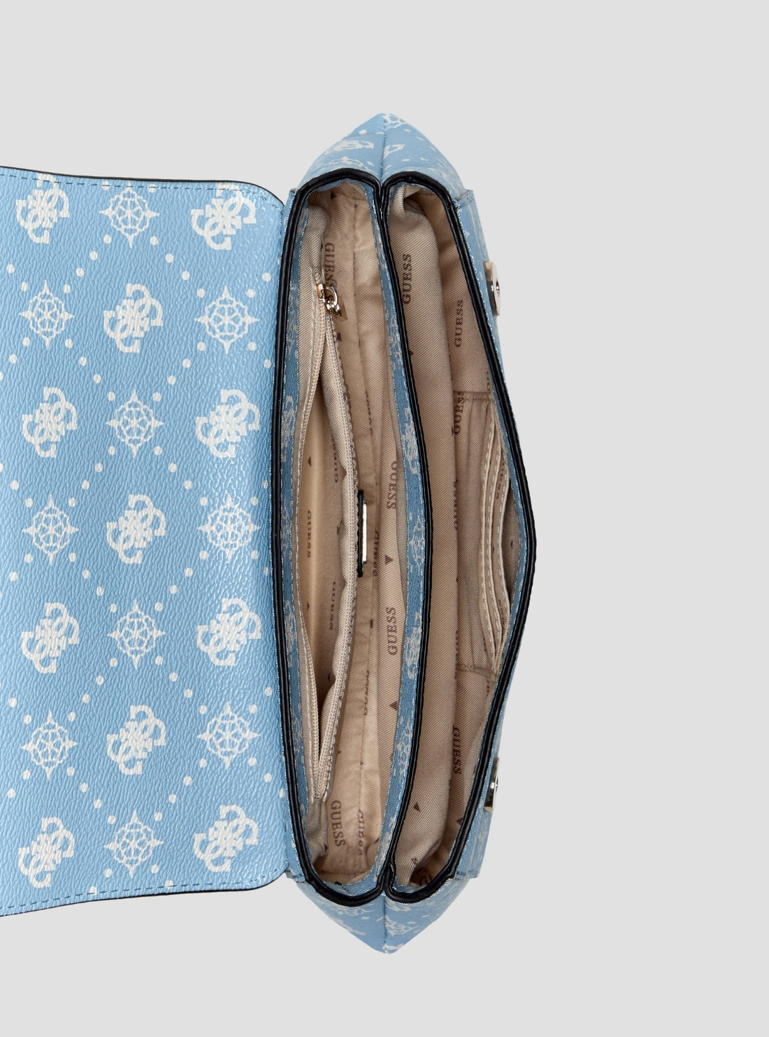 GUESS Womens Light Blue Logo Emelie Flap Crossbody Bag GP992819 Inside View