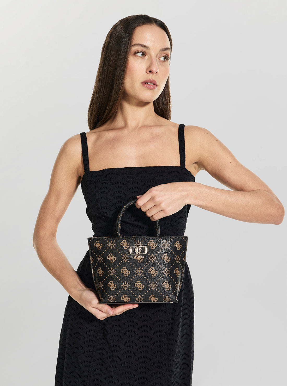 GUESS Womens Brown Logo Emelie Logo Mini Tote Bag GP992875 Model View