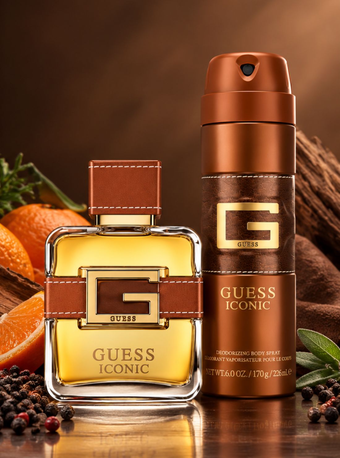 GUESS Iconic Men Eau de Parfum 100ml & Body Spray 226ml Gift Set GSFAU0015 Front View2