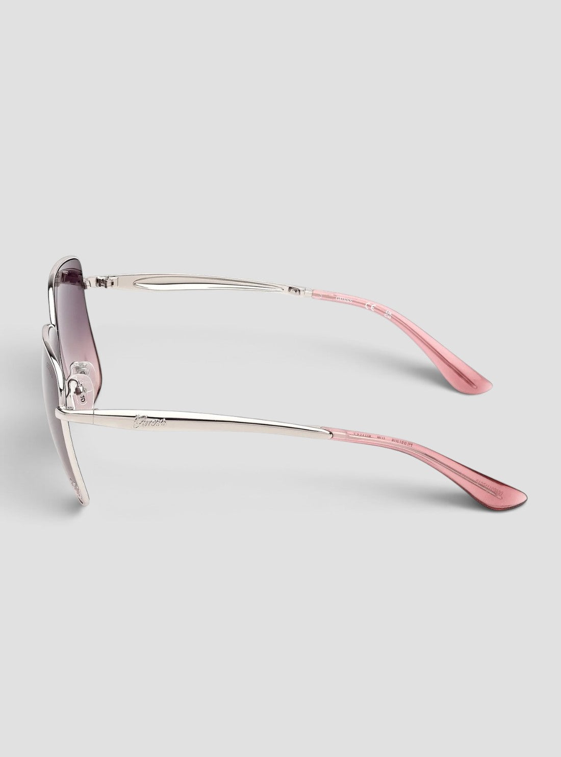 GUESS Accessories Shiny Light Nickeltin Pink Square Sunglasses GU0030810B Side View
